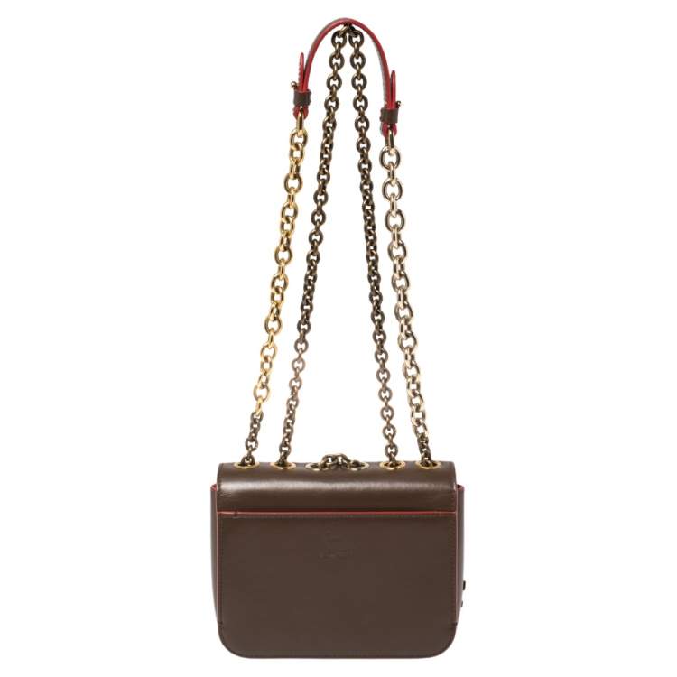 مملوكة مسبقًا Christian Louboutin Brown Leather Spikes Sweet Charity Shoulder Bag
