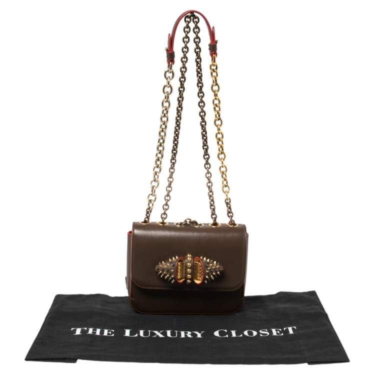 مملوكة مسبقًا Christian Louboutin Brown Leather Spikes Sweet Charity Shoulder Bag