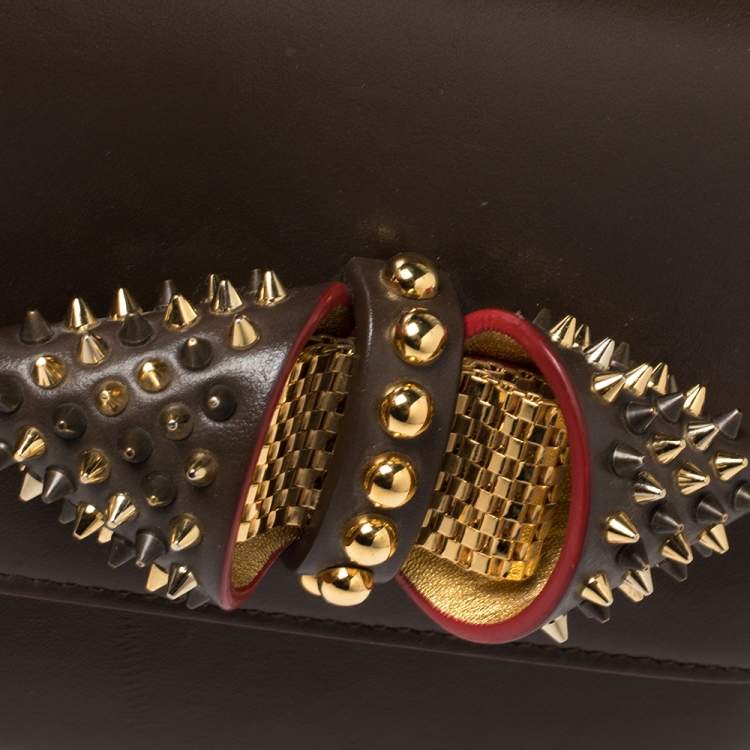 مملوكة مسبقًا Christian Louboutin Brown Leather Spikes Sweet Charity Shoulder Bag