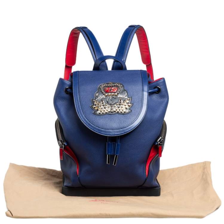 Pre Owned Christian Louboutin Blue/Red Leather and Rubber Explorafunk Backpack