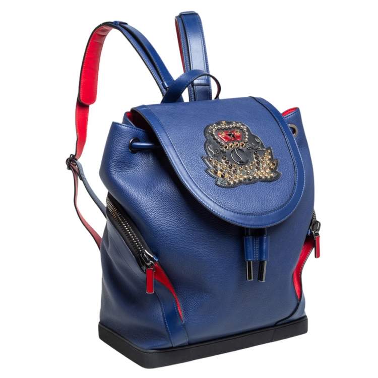 Pre Owned Christian Louboutin Blue/Red Leather and Rubber Explorafunk Backpack