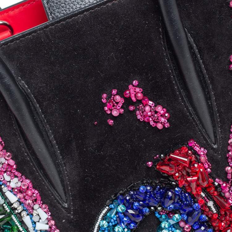 مملوكة مسبقًا Christian Louboutin Black Suede and Leather Small Embroidered Love Paloma Tote