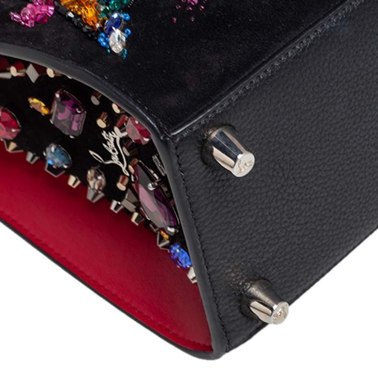 مملوكة مسبقًا Christian Louboutin Black Suede and Leather Small Embroidered Love Paloma Tote