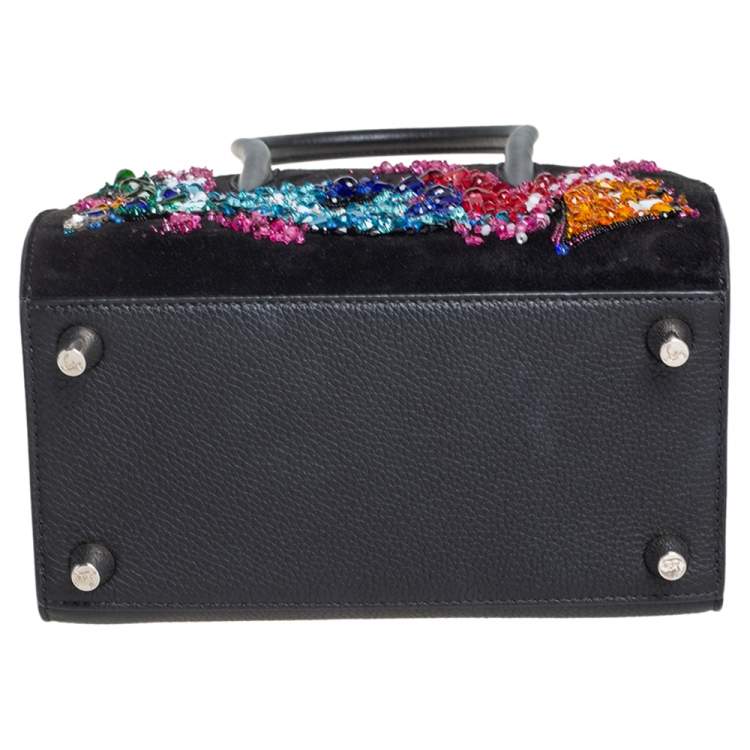 مملوكة مسبقًا Christian Louboutin Black Suede and Leather Small Embroidered Love Paloma Tote