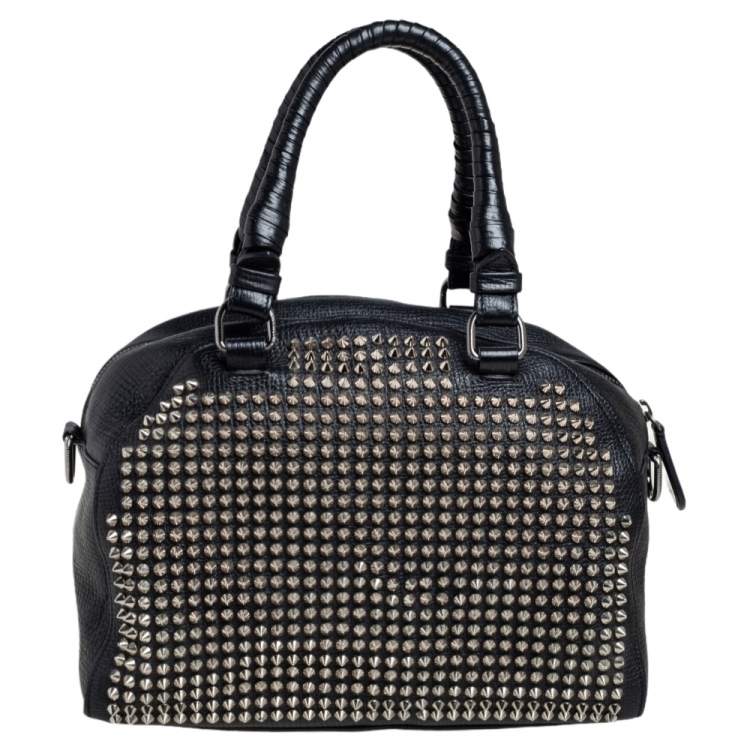 Pre Owned Christian Louboutin Black Leather Panettone Spikes Satchel