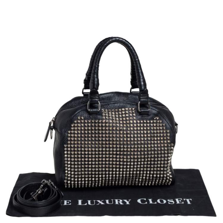 Pre Owned Christian Louboutin Black Leather Panettone Spikes Satchel