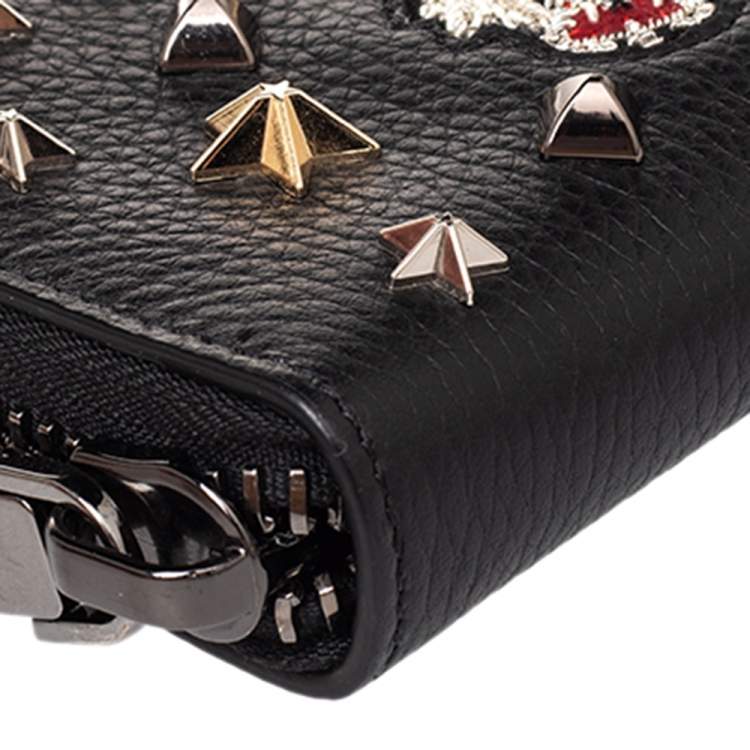 Pre Owned Christian Louboutin Black Leather Spike Panettone Zip Around Wallet