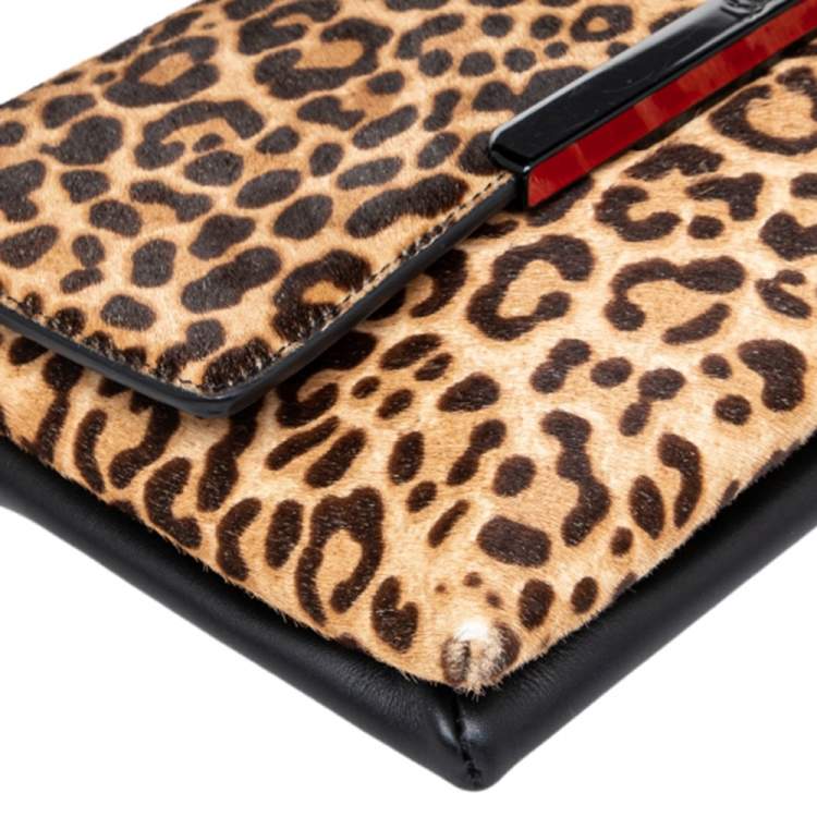 Pre Owned Christian Louboutin Beige/Brown Leopard Print Calf Hair Rougissime Shoulder Bag