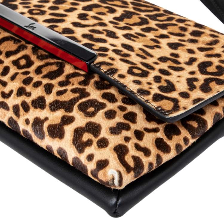 Pre Owned Christian Louboutin Beige/Brown Leopard Print Calf Hair Rougissime Shoulder Bag