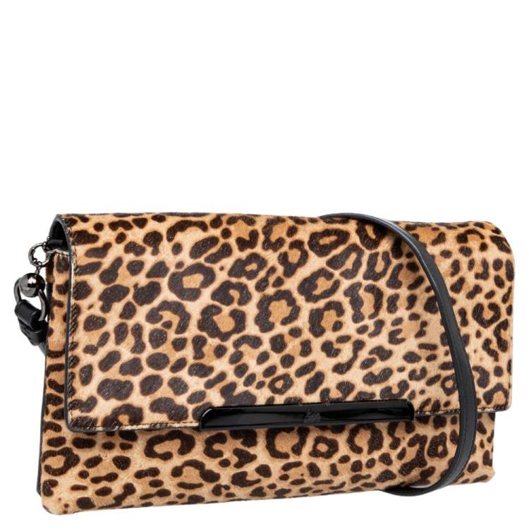 Pre Owned Christian Louboutin Beige/Brown Leopard Print Calf Hair Rougissime Shoulder Bag