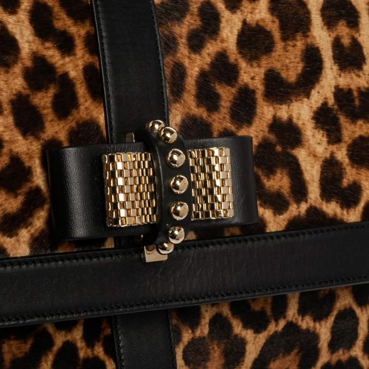 Pre Owned Christian Louboutin Black/Brown Leopard Print Calfhair and Leather Sweet Charity Shoulder Bag
