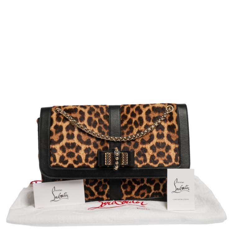 Pre Owned Christian Louboutin Black/Brown Leopard Print Calfhair and Leather Sweet Charity Shoulder Bag