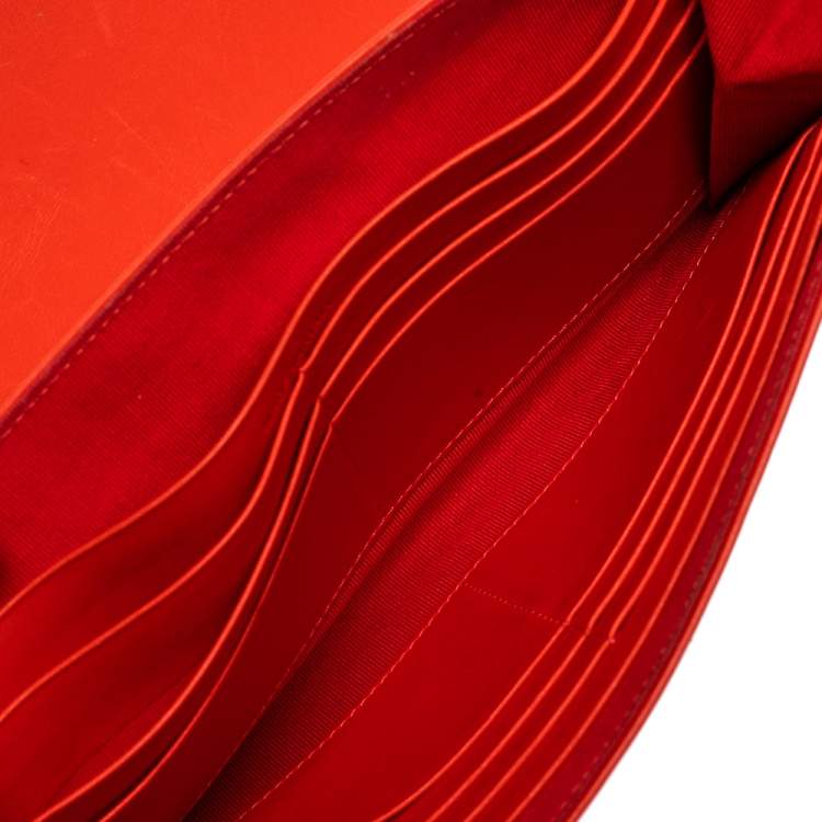 Pre Owned Christian Louboutin Coral Red Leather Sweet Charity Wallet