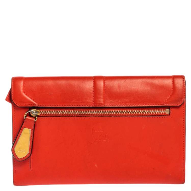 Pre Owned Christian Louboutin Coral Red Leather Sweet Charity Wallet