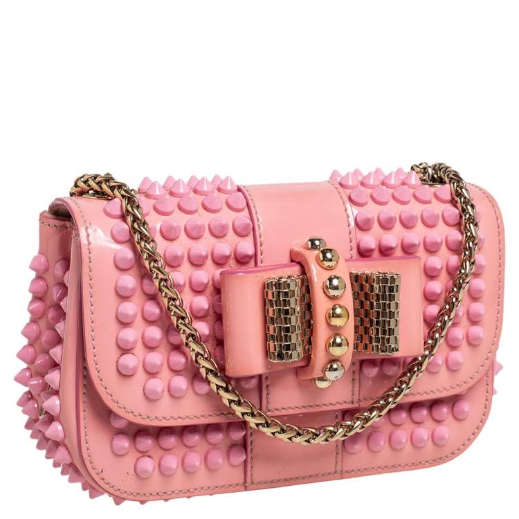 Pre Owned Christian Louboutin Pink Patent Leather Mini Spiked Sweet Charity Crossbody Bag