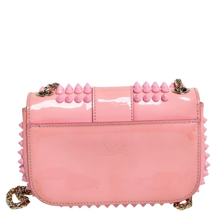Pre Owned Christian Louboutin Pink Patent Leather Mini Spiked Sweet Charity Crossbody Bag