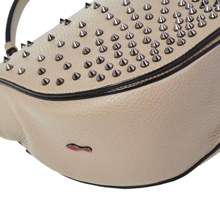 Pre Owned Christian Louboutin Beige Leather Studded Flap Top Handle Bag