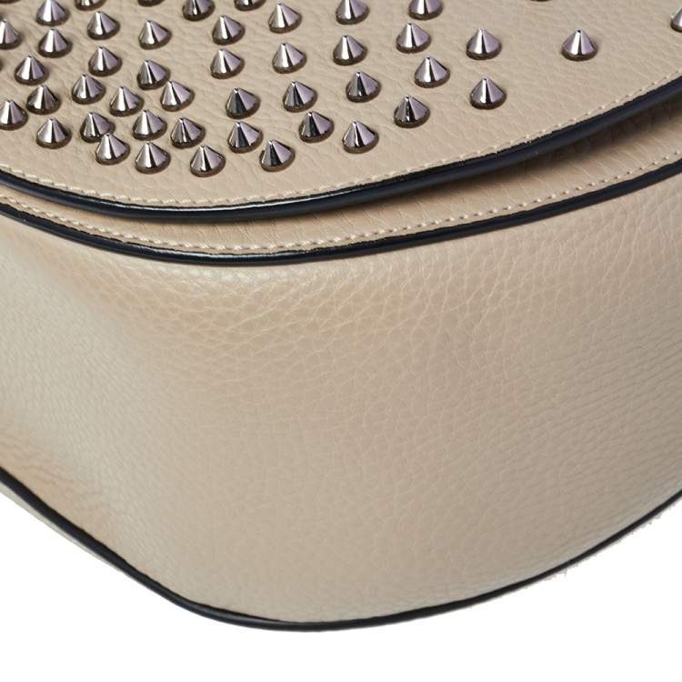 Pre Owned Christian Louboutin Beige Leather Studded Flap Top Handle Bag