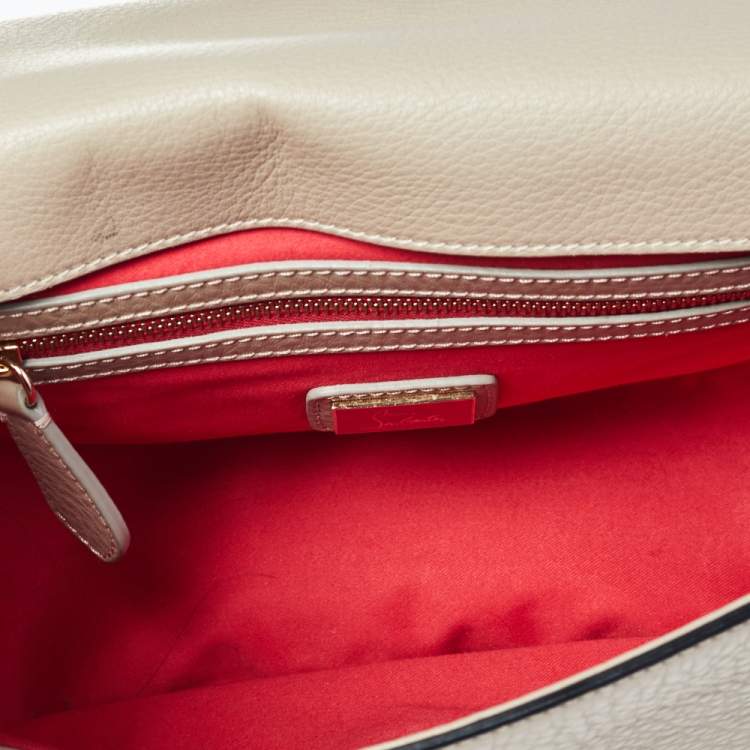 Pre Owned Christian Louboutin Beige Leather Studded Flap Top Handle Bag