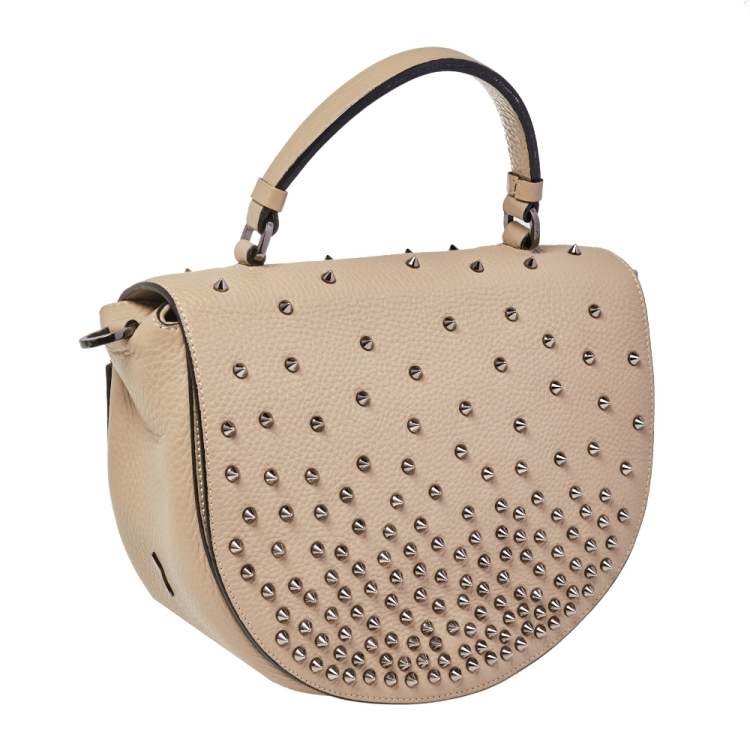 Pre Owned Christian Louboutin Beige Leather Studded Flap Top Handle Bag
