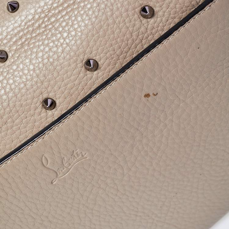 Pre Owned Christian Louboutin Beige Leather Studded Flap Top Handle Bag