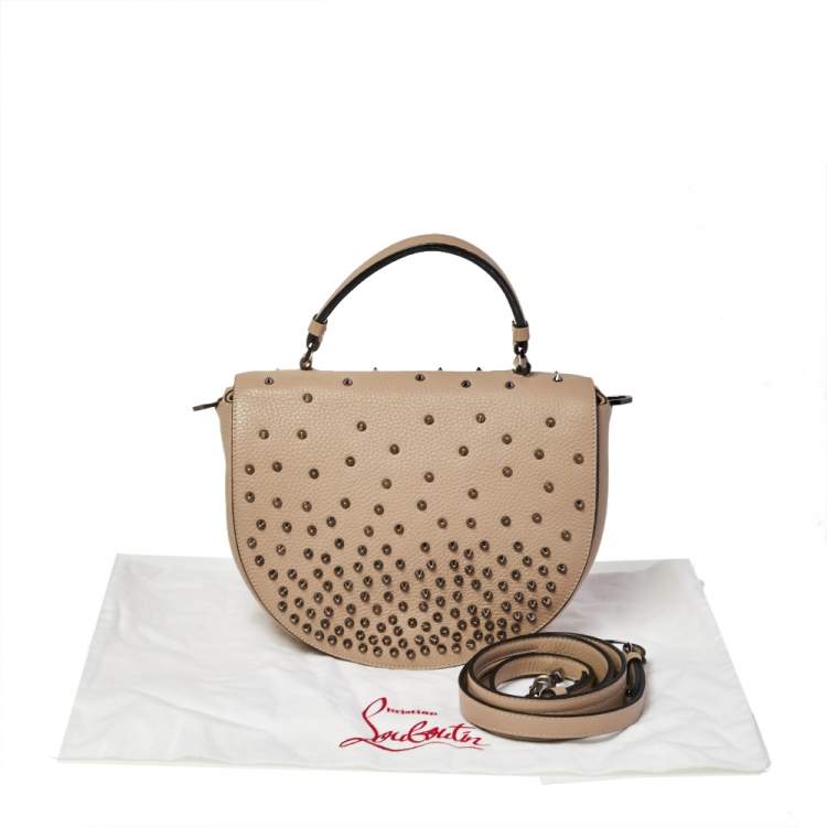 Pre Owned Christian Louboutin Beige Leather Studded Flap Top Handle Bag