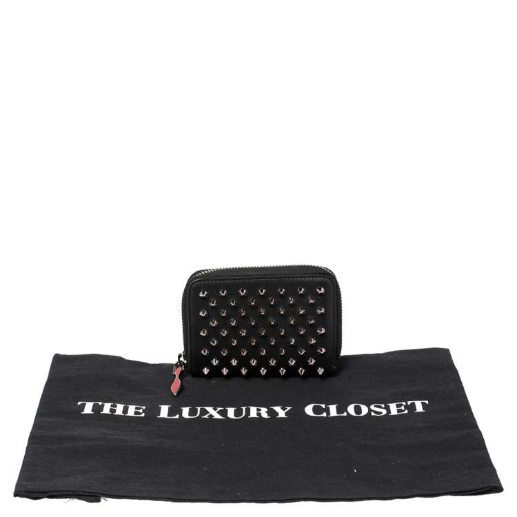 Pre Owned Christian Louboutin Black Spike Leather Panettone Coin Purse
