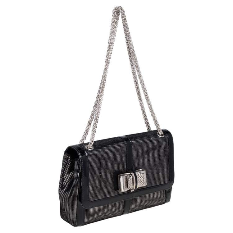 Pre Owned Christian Louboutin Black Suede and Patent Leather Sweet Charity Shoulder Bag