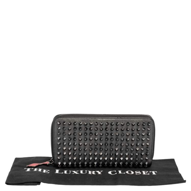 Pre Owned Christian Louboutin Grey Leather Spikes Panettone Zip Around Wallet