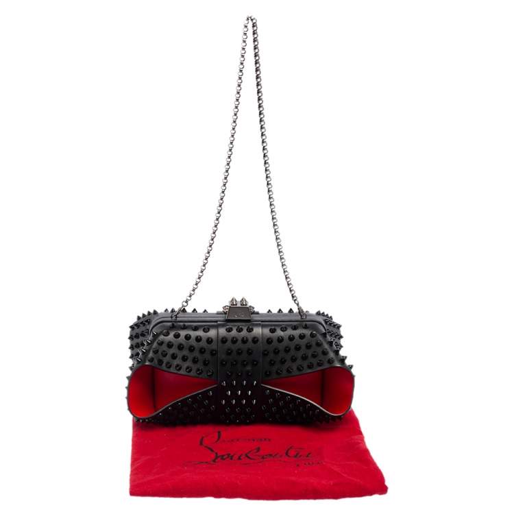 Pre Owned Christian Louboutin Black Leather Spike Grandotto Chain Clutch