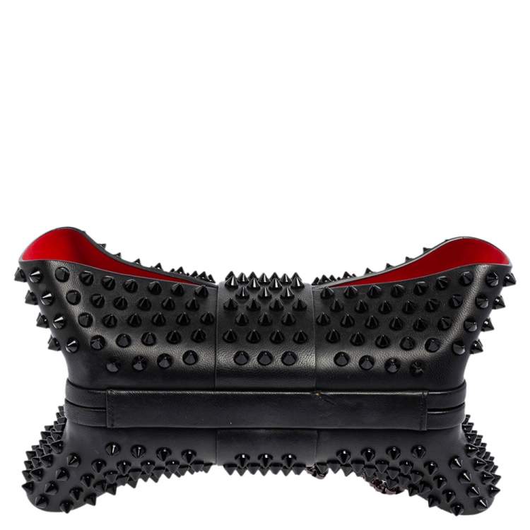 Pre Owned Christian Louboutin Black Leather Spike Grandotto Chain Clutch