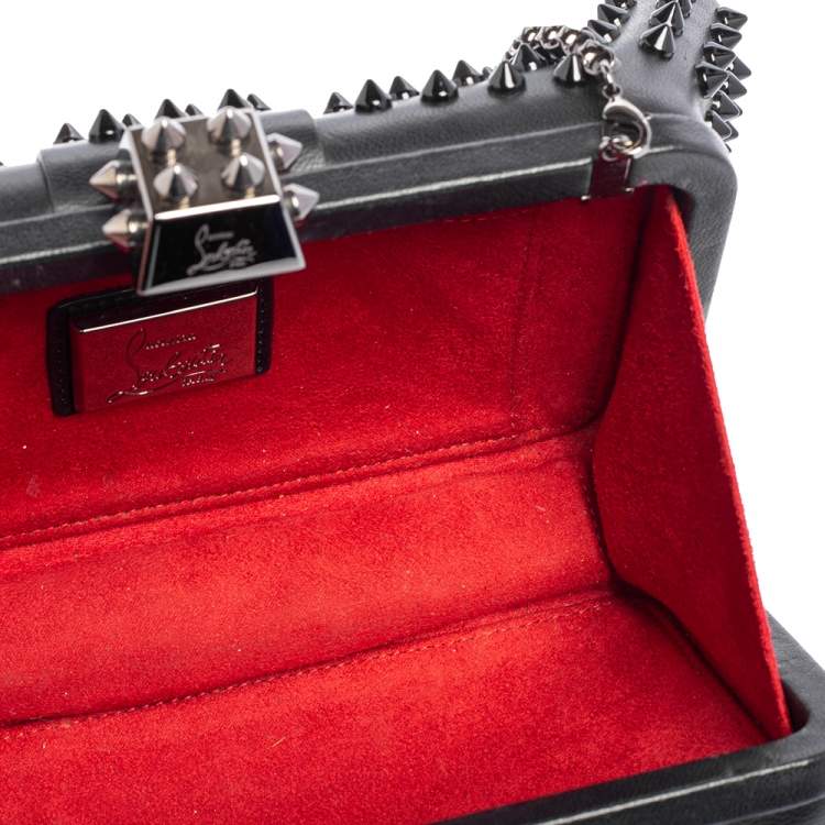 Pre Owned Christian Louboutin Black Leather Spike Grandotto Chain Clutch