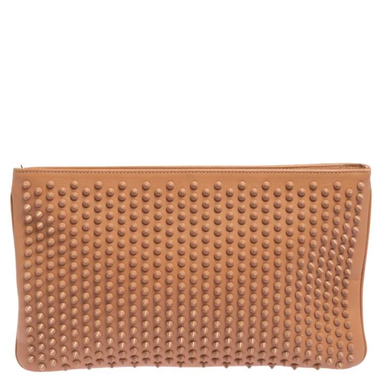 Pre Owned Christian Louboutin Beige Leather Spiked Loubiposh Shoulder Bag