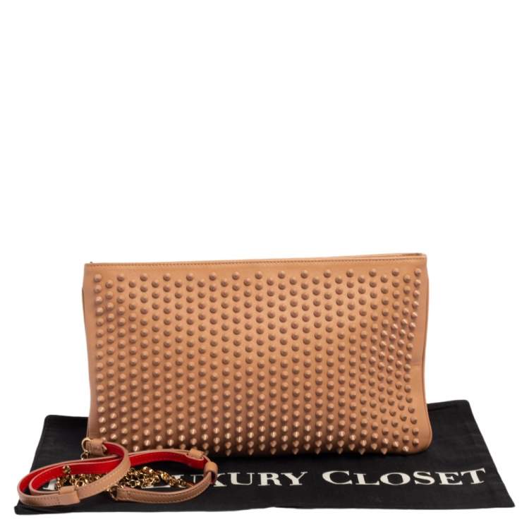 Pre Owned Christian Louboutin Beige Leather Spiked Loubiposh Shoulder Bag
