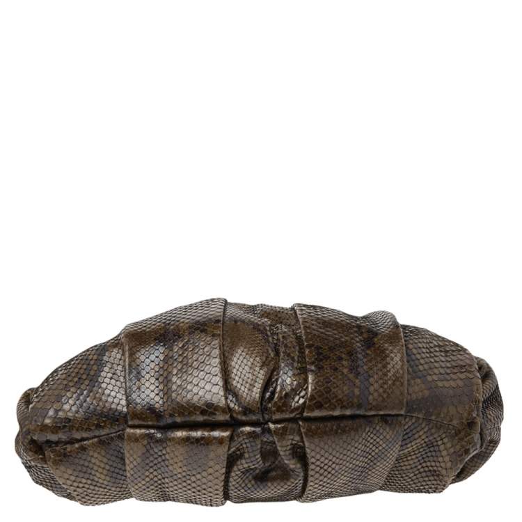 Pre Owned Christian Louboutin Olive Green Python Kiss-Lock Frame Hobo