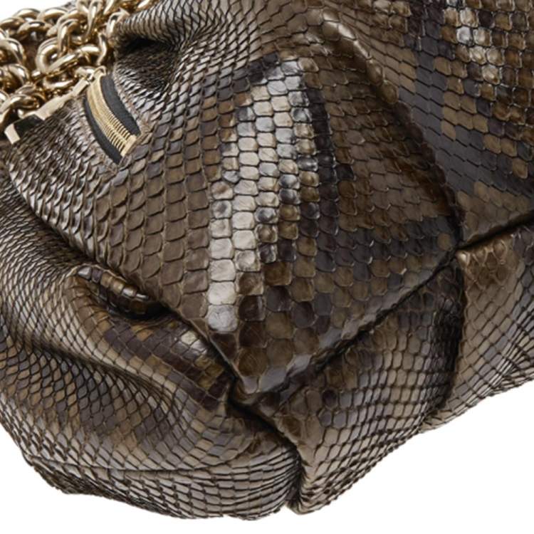 Pre Owned Christian Louboutin Olive Green Python Kiss-Lock Frame Hobo