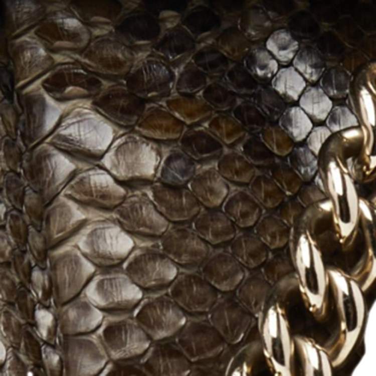 Pre Owned Christian Louboutin Olive Green Python Kiss-Lock Frame Hobo