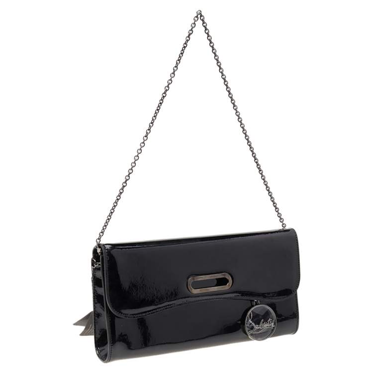 Pre Owned Christian Louboutin Black Patent Leather Riviera Clutch