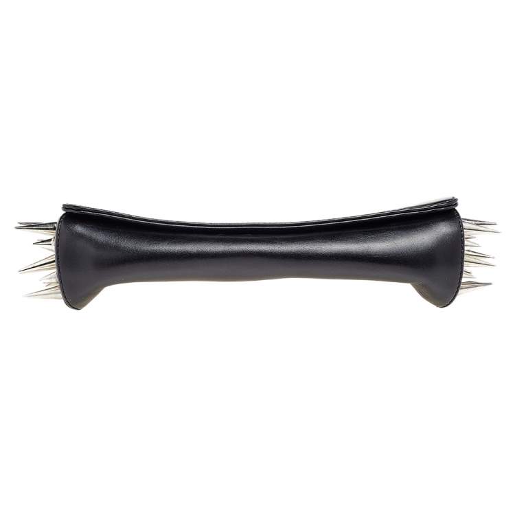 Pre Owned Christian Louboutin Black Leather Marquise Spike Clutch