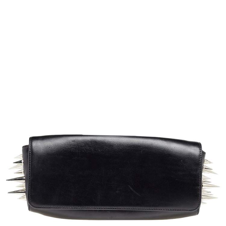 Pre Owned Christian Louboutin Black Leather Marquise Spike Clutch