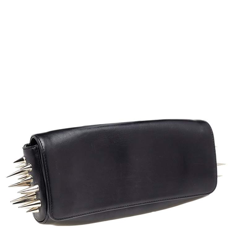 Pre Owned Christian Louboutin Black Leather Marquise Spike Clutch