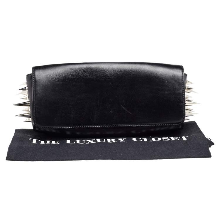 Pre Owned Christian Louboutin Black Leather Marquise Spike Clutch