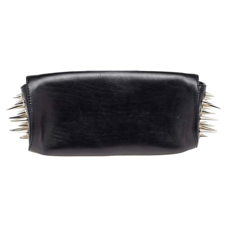 Pre Owned Christian Louboutin Black Leather Marquise Spike Clutch