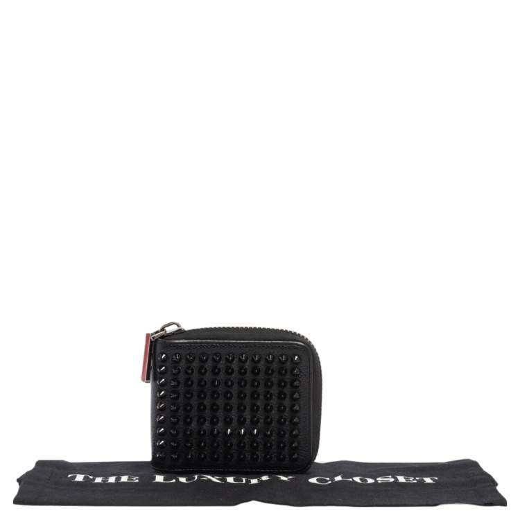 Pre Owned Christian Louboutin Black Leather Spiked Zip Around Wallet