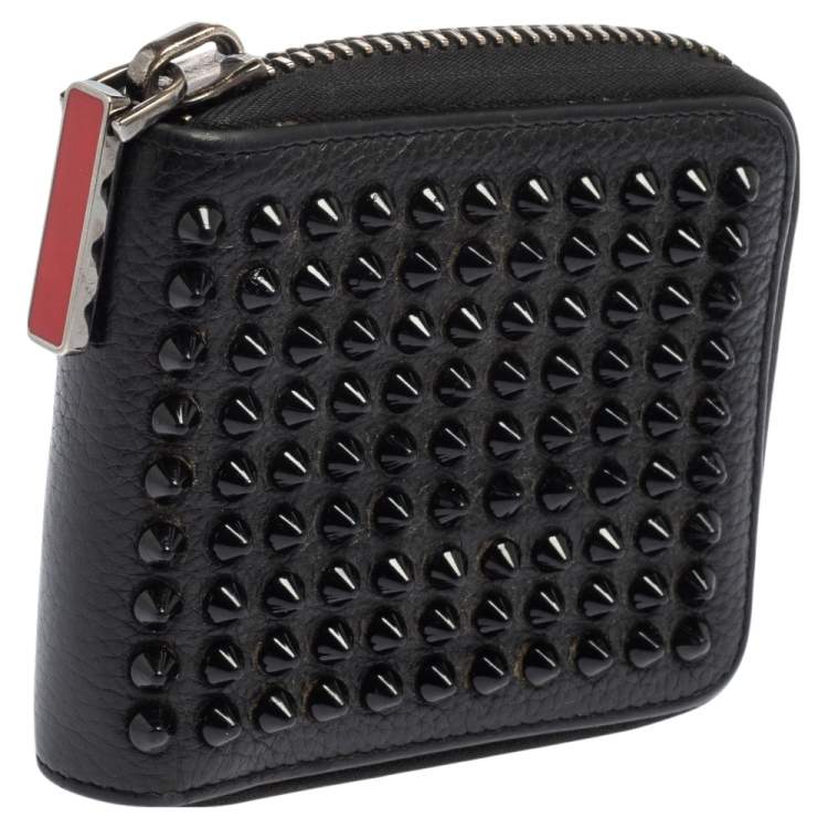 Pre Owned Christian Louboutin Black Leather Spiked Zip Around Wallet