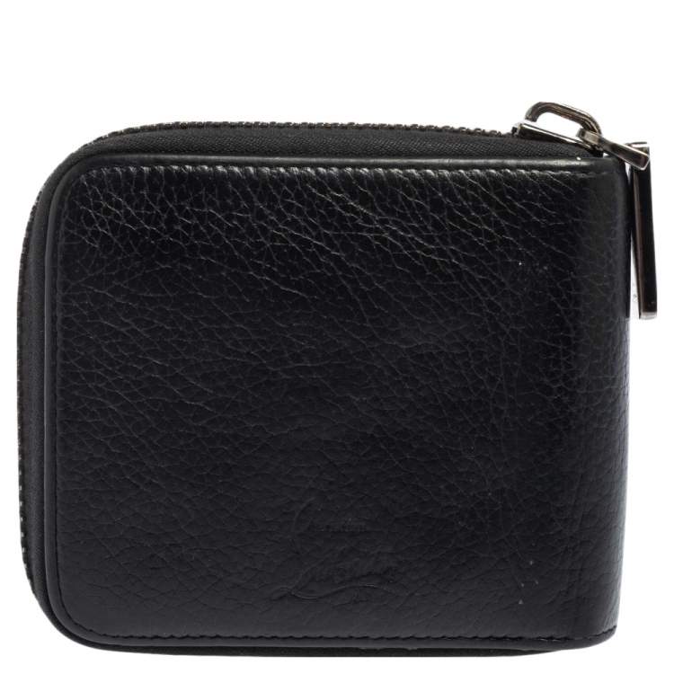 Pre Owned Christian Louboutin Black Leather Spiked Zip Around Wallet