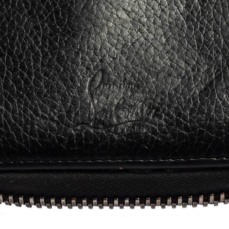 Pre Owned Christian Louboutin Black Leather Spiked Zip Around Wallet