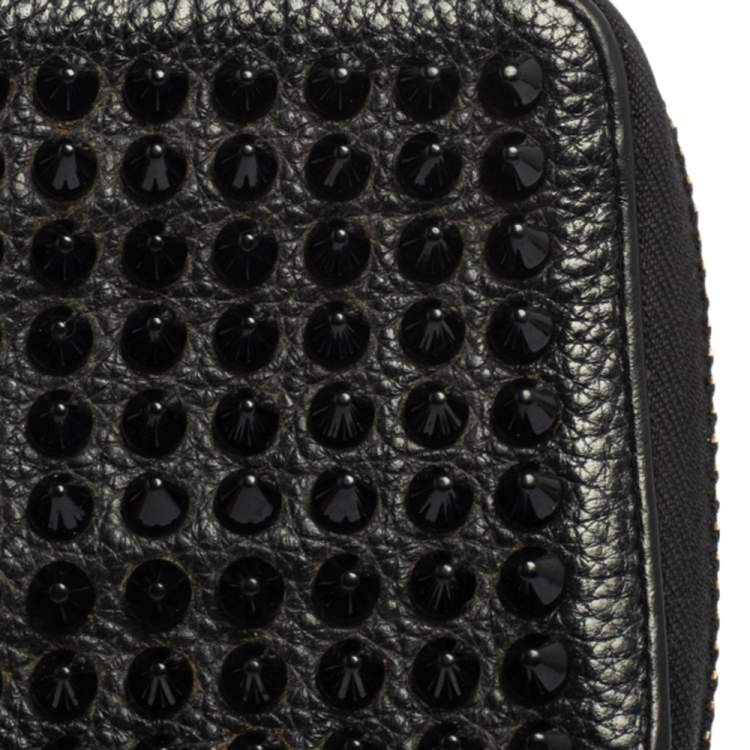 Pre Owned Christian Louboutin Black Leather Spiked Zip Around Wallet
