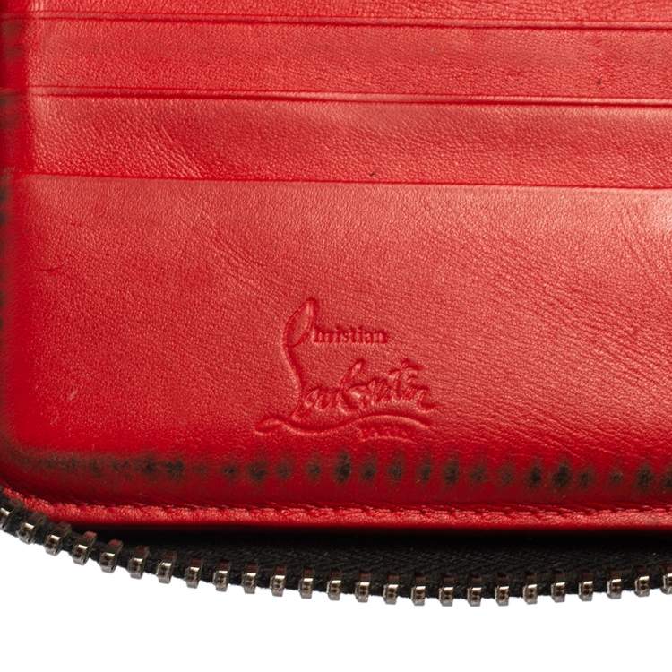Pre Owned Christian Louboutin Black Leather Spiked Zip Around Wallet