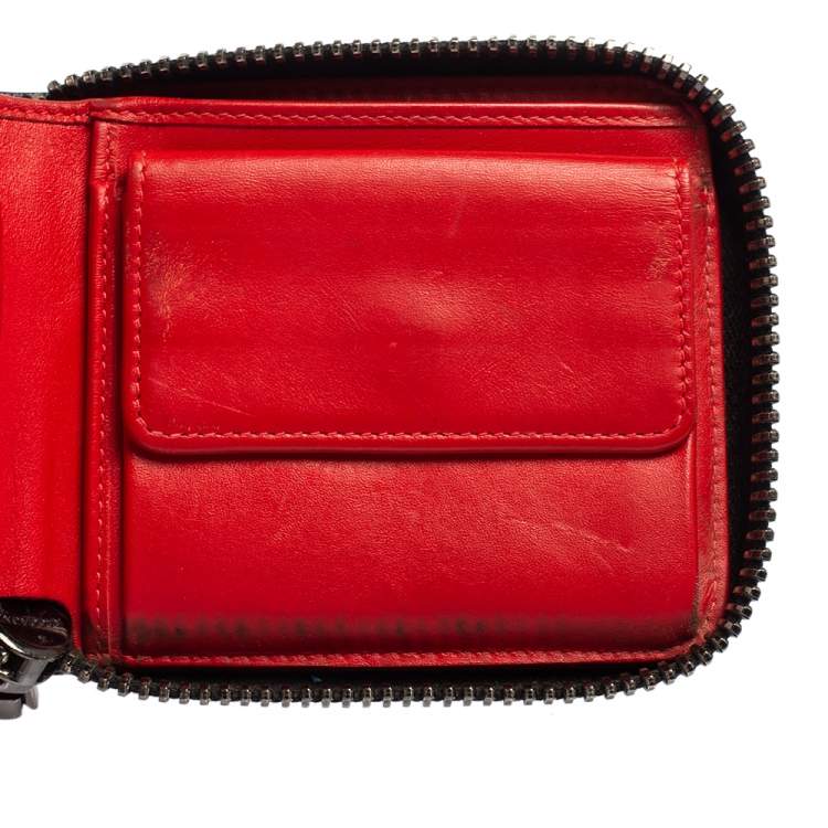 Pre Owned Christian Louboutin Black Leather Spiked Zip Around Wallet
